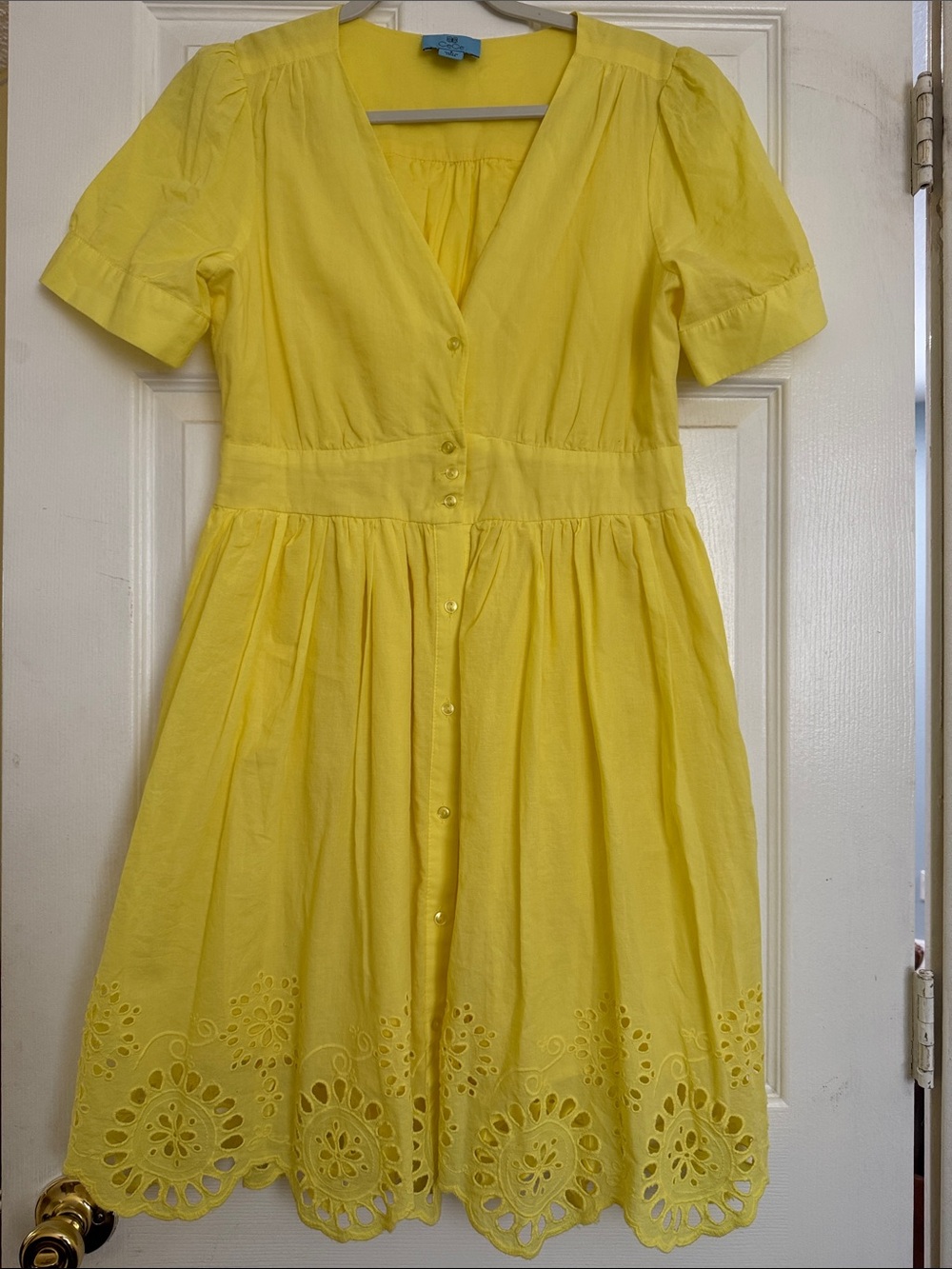 CeCe Yellow Eyelet Hem Button-Front Mini Dress